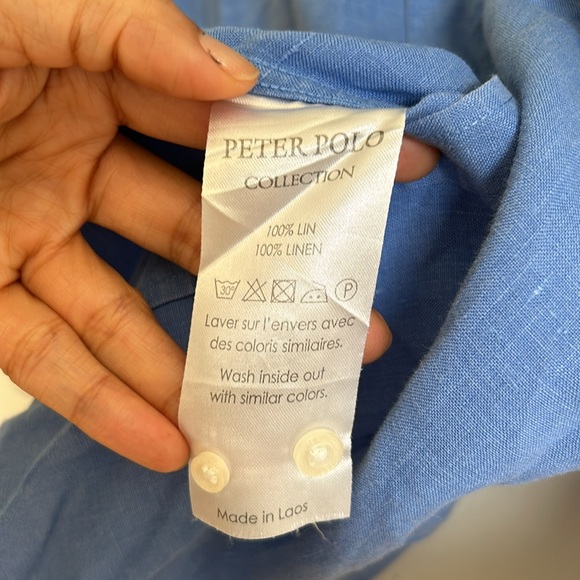 Peter polo blue linen long sleeve shirts - Picture 5 of 9